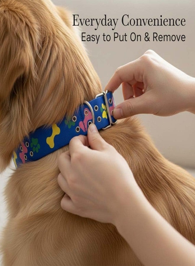 Pets Empire Soft Padded Paw and Bone Printed Dog Leash Collar Set Nylon Foam Soft Adjustable Pet Cat Durable Collar (XLarge Neck 51-60cm, Blue) - Image 5